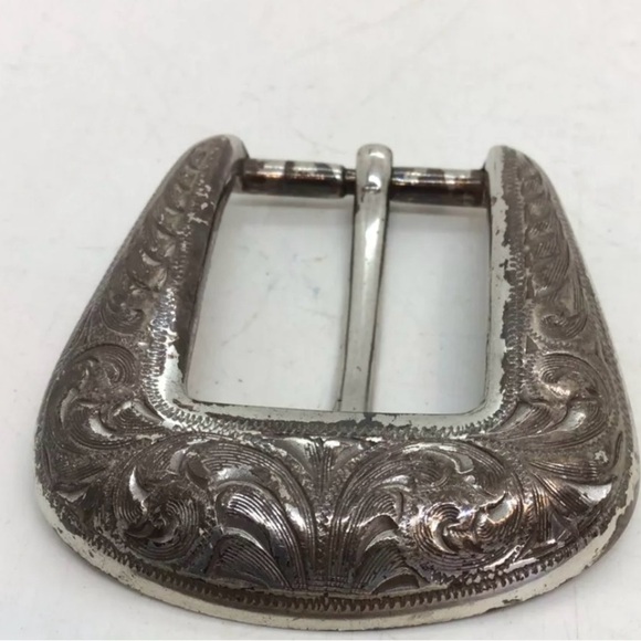Engraved Silver Belt Buckle 1998 Western Belt Buckle Stamped R Silver Plate vtge - Picture 4 of 5